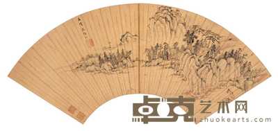 文伯仁 密林访友 扇面 16.5×50.5cm
